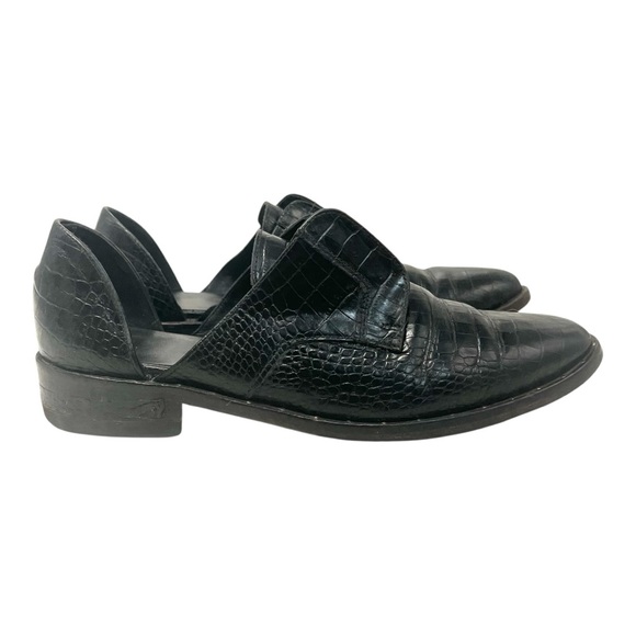 Freda Salvador Black Leather Croc Embossed D'Orsay Slip On Loafer Flat Women 7.5 - Picture 7 of 15